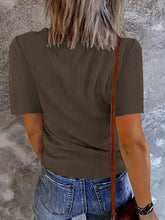 Brown Ribbed V Neck Short Sleeve T Shirt for Women Woman T Shirts