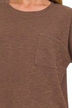 Brown Round Neck Short Sleeve T-Shirt with Chest Pocket for Women