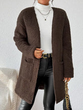 Brown Sherpa Open Front Cardigan with Pockets Woman Outerwear