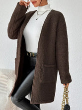 Brown Sherpa Open Front Cardigan with Pockets Woman Outerwear