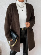 Brown Sherpa Open Front Cardigan with Pockets Woman Outerwear
