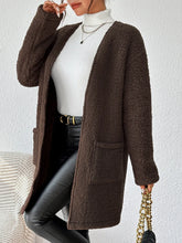 Brown Sherpa Open Front Cardigan with Pockets