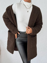 Brown Sherpa Open Front Cardigan with Pockets