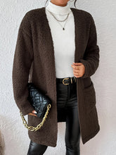 Brown Sherpa Open Front Cardigan with Pockets