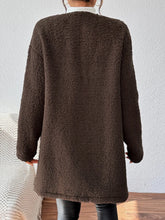 Brown Sherpa Open Front Cardigan with Pockets