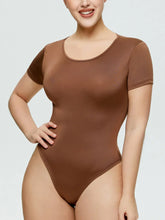 Brown Short Sleeve Bodysuit for Women Stretchy Basic Style Coffee Brown