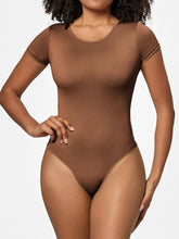 Brown Short Sleeve Bodysuit for Women Stretchy Basic Style