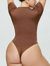 Brown Short Sleeve Bodysuit for Women Stretchy Basic Style