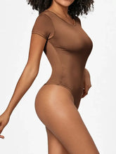 Brown Short Sleeve Bodysuit for Women Stretchy Basic Style Woman Bodysuits