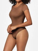 Brown Short Sleeve Bodysuit for Women Stretchy Basic Style
