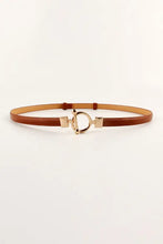 Brown skinny PU belt with gold-tone toggle buckle