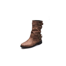 Brown Slouch Ankle Boots with Buckle Straps for Women Brown