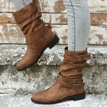 Brown Slouch Ankle Boots with Buckle Straps for Women