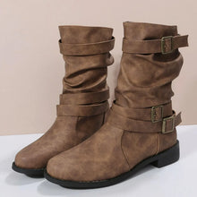 Brown Slouch Ankle Boots with Buckle Straps for Women
