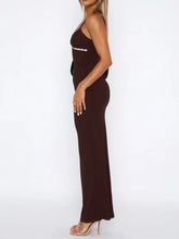 Brown Spaghetti Strap Maxi Dress with White Trim
