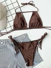 Brown String Bikini Set with Denim Shorts