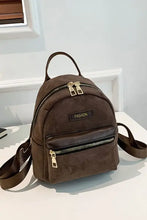 Brown suede adjustable strap mini backpack with gold hardware