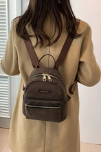 Brown suede adjustable strap mini backpack bag with gold hardware