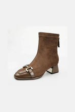 Brown Suede Ankle Boots with Gold Buckle and Metallic Accents