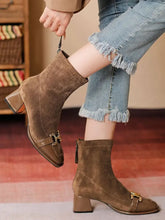 Brown Suede Ankle Boots with Gold Buckle and Metallic Accents Woman Boots