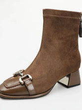 Brown Suede Ankle Boots with Gold Buckle and Metallic Accents Woman Boots