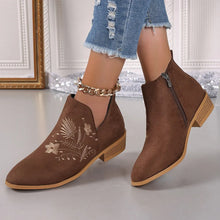 Brown Suede Embroidered Ankle Boots for Women Brown