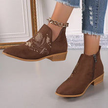 Brown Suede Embroidered Ankle Boots for Women