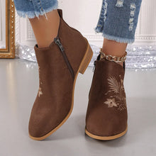 Brown Suede Embroidered Ankle Boots for Women