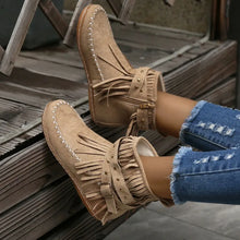 Brown Suede Fringe Ankle Boots for Women Beige