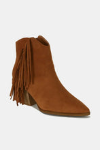 Brown Suede Fringe Point Toe Ankle Boots for Women Caramel
