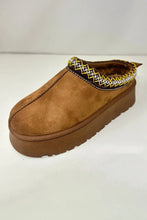 Brown Suede Platform Boots with Embroidered Trim Round Toe