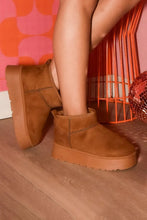 Suede Round Toe Platform Ankle Boots for Women Brown Caramel
