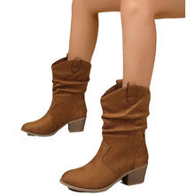 Brown Suede Slouchy Cowboy Ankle Boots for Women