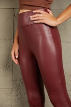 Brown Tank Top with Burgundy Faux Leather Leggings Set for Women Woman Leggings