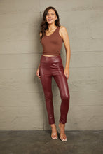 Brown Tank Top with Burgundy Faux Leather Leggings Set for Women