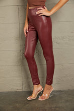 Brown Tank Top with Burgundy Faux Leather Leggings Set for Women