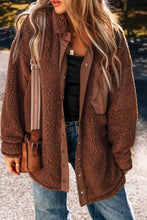 Brown teddy bear coat with zipper button closure and pockets