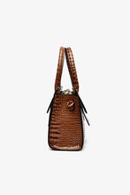 Brown textured PU leather handbag with silver hardware