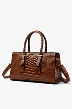 Textured PU leather handbag with brown faux-crocodile design