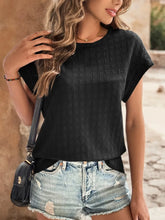 Brown Textured Short Sleeve Knit Top for Women Black