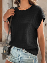 Brown Textured Short Sleeve Knit Top for Women