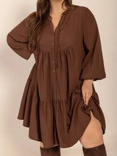 Brown Tiered Button Down Mini Dress Brown