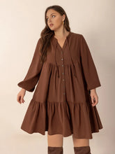 Brown Tiered Button Down Mini Dress
