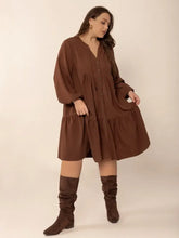 Brown Tiered Button Down Mini Dress Casual Dresses