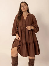 Brown Tiered Button Down Mini Dress