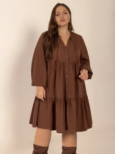 Brown Tiered Button Down Mini Dress