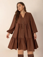 Brown Tiered Button Down Mini Dress Casual Dresses