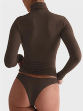 Brown Turtleneck Long Sleeve Top and Thong Set