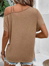 Brown Two-Tone One Shoulder Twisted Front T Shirt