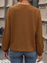 Brown V-Neck Long Sleeve Waffle Knit Shirt for Women